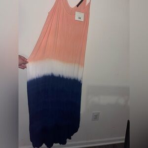 Maxi Dress Ombré Spaghetti Strap Pink White & Blue